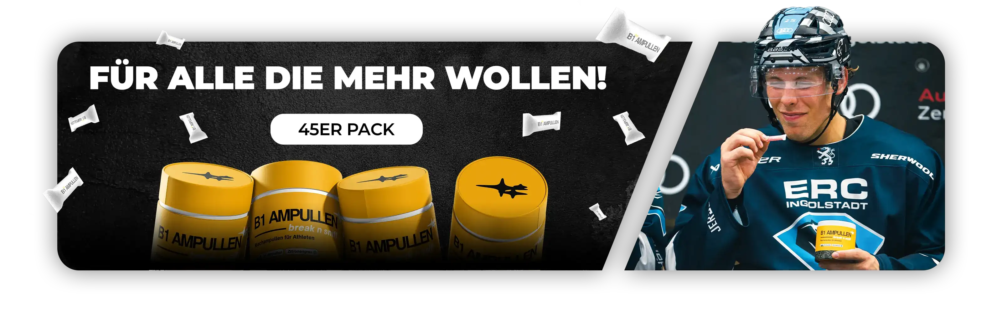 B1 Ampullen 45er Pack Banner – Riechampullen im 45er-Pack, perfekt für Eishockey Teams.